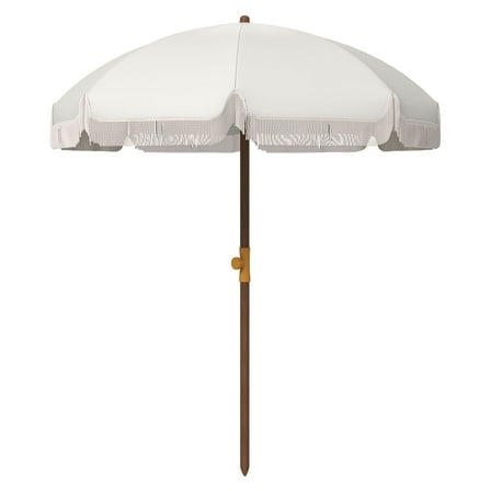 Beach Umbrella 6.2ft, Portable Sun Shade with UV 40  Protection - White Travel Beach Umbrella with Vent & Ruffles, Carrying Bag Included