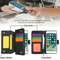 thumbnail image 6 of Allytechgroup Wallet Case for Apple iPhone SE 2022/2020,  Retro [1 Zipper Pocket + 6 Cards Slots] Hand Wrist Shoulder Strap Stand Shockproof iPhone SE 2022/2020 Cover Case for Girls Women, Black, 6 of 10