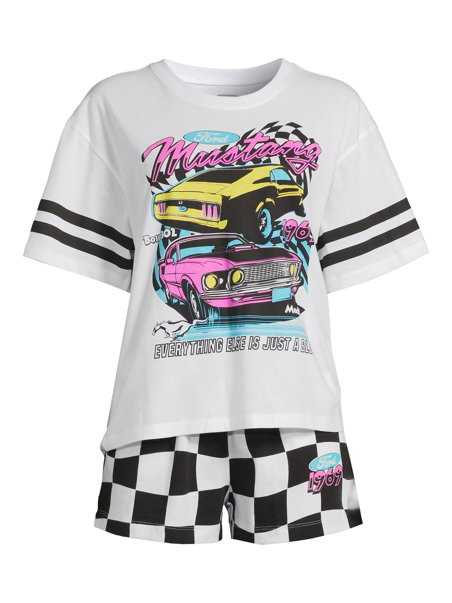Ford Mustang Women’s Graphic Tee and Shorts Lounge Set, 2-Piece, Sizes XS-3X