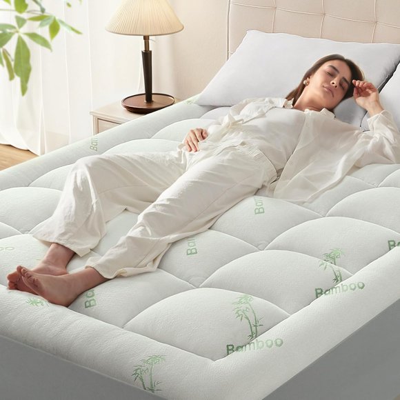 Surmatelas pour la Maison Grand en Mousse Mémoire pour le Mal de Dos, Rayonne Dérivée du Bambou Surmatelas à Dessus Coussiné, Protège-Matelas Épais avec Poche de 8 à 21 Pouces, 60x80 Pouces, Blanc