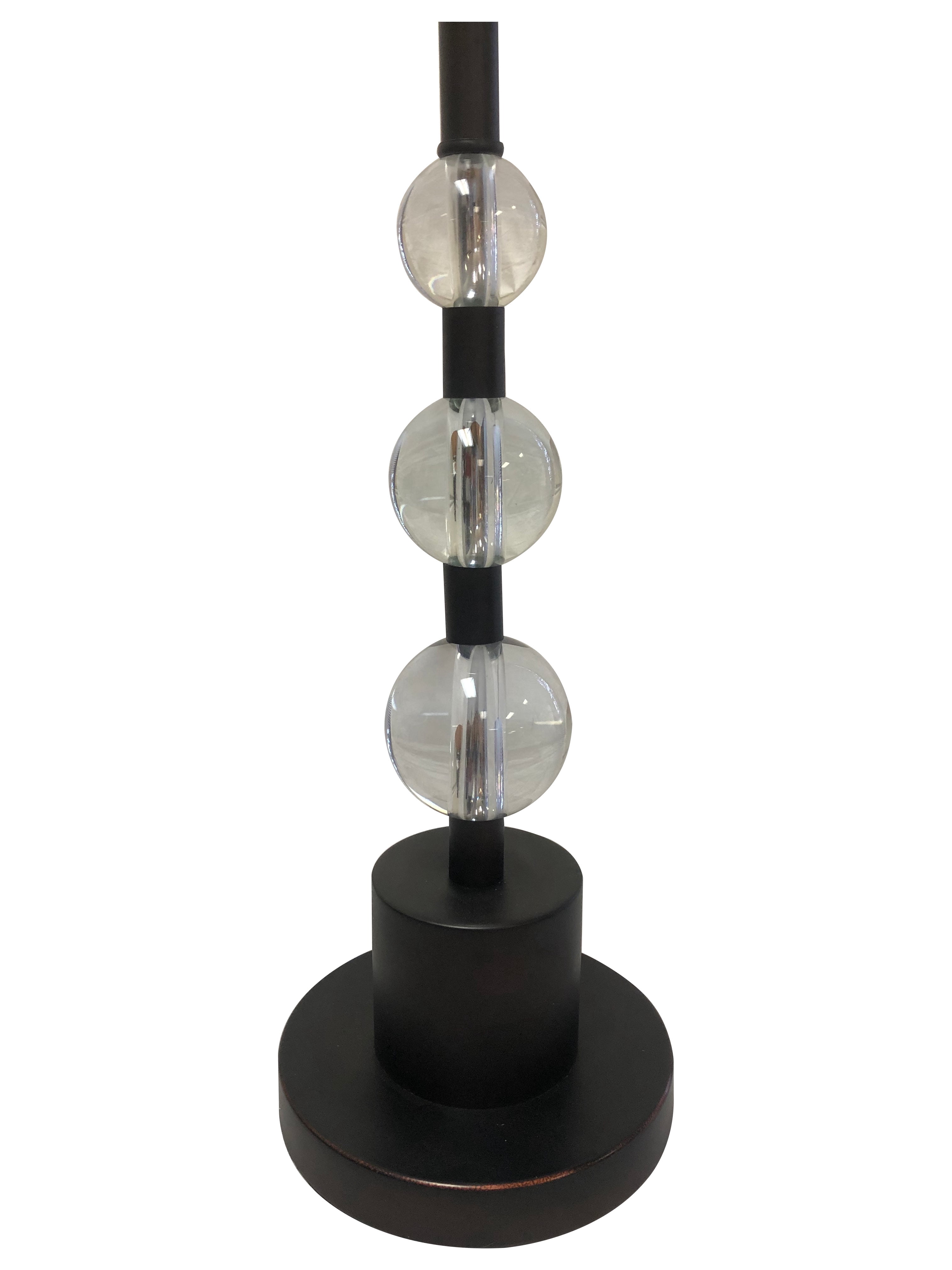 Royal Designs Oil Rub Bronze Lamp with Crystal Ball Accents and Red Shallow Drum Hardback Lamp Shade