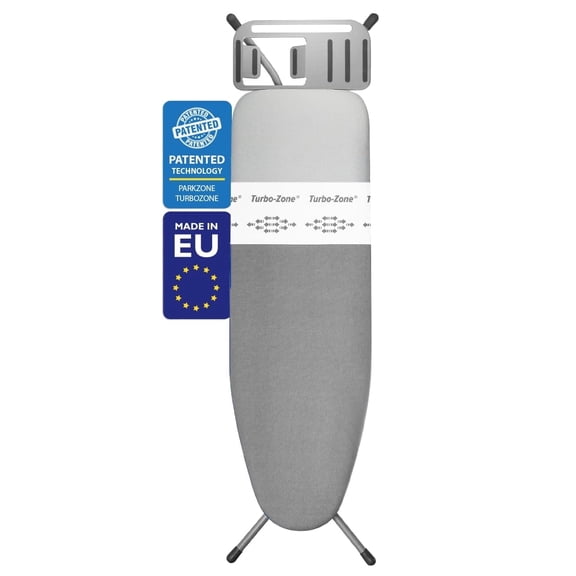 Bartnelli Heavy Duty European Ironing Board 48x15 with Turbo and Park Zone, 4-Layer Cover, Adjustable Height Iron Table