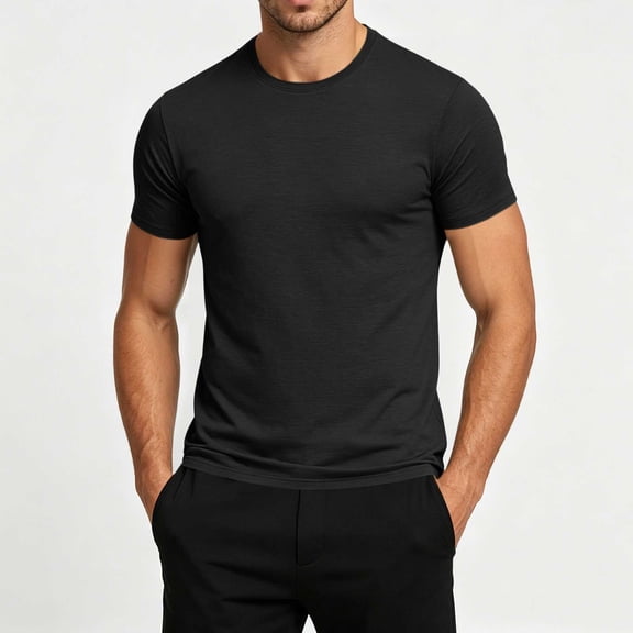 DPTALR Men's Slim-Fit Crew Neck Short Sleeve T-Shirt,Black,Big Men's,Tall Men's L,Young Men's T-shirt