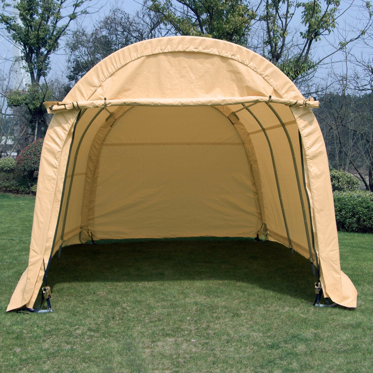 Beige 10x10FT Garage Carport Canopy Tent Outdoor Portable Caravan Car Shelter 
