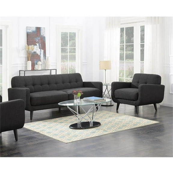 Pemberly Row Contemporary 2 Piece Sofa Set in Charcoal Finish