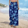 thumbnail image 5 of Sakmal Palazzo Pants for Women Flowy Work Wide Leg Summer Floral Blue High Waisted Full Length Pants with Pockets, 5 of 8