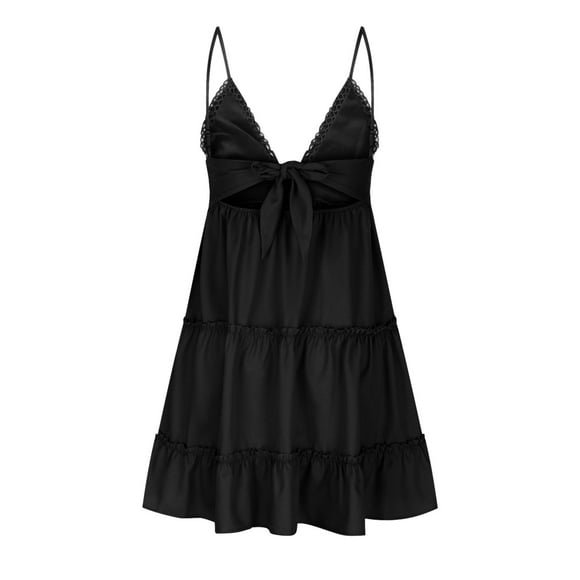 Sundresses for Women V-Neck Spaghetti Strap Bowknot Backless Sleeveless Lace Mini Swing Skater Dress Short Beach Dress