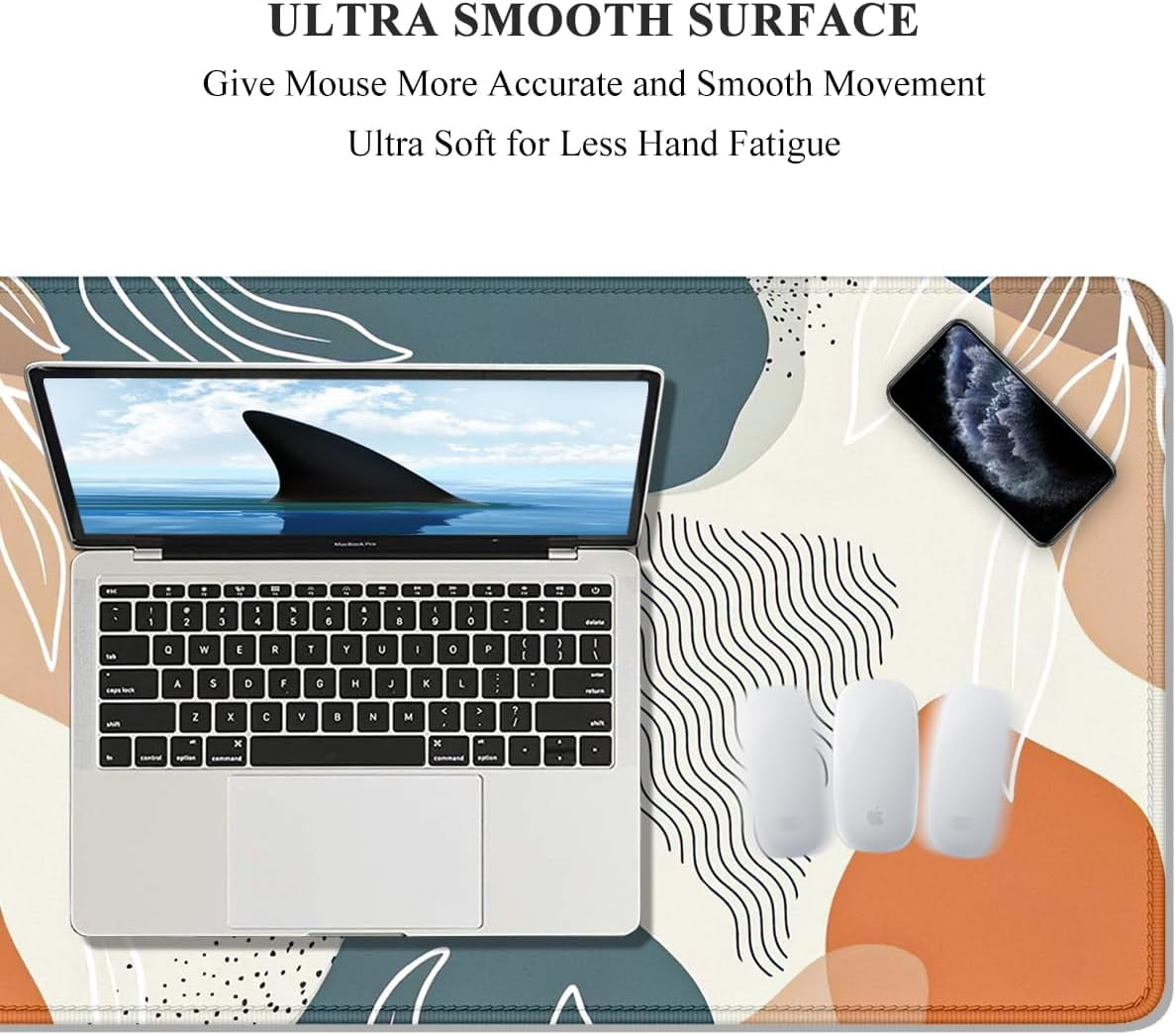 Desk Pad, XL Extended Large Gaming Mouse Pad 31.5 x 11.8 Inch, Waterproof Mousepad with Stitched Edges, Non-Slip Computer Keyboard Laptop Mat for Women Men Office Work, Abstract Art Leaves