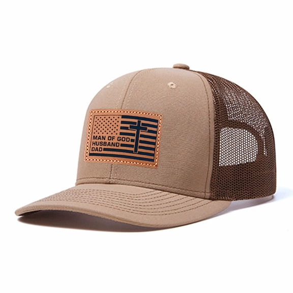 Vergiac American Flag Letter Leather Patch Trucker Hat, Men Adjustable Breathable Mesh Baseball Cap for Outdoor Travel Daily Outfits