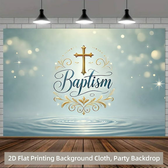 Christian Baptism Backdrop Blue God Bless Photography Background Blue bokeh Golden Leaves First Holy Communion Christening Party Decorations Banner Supplies Photo Booth Props