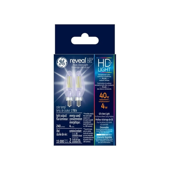General Electric 4W HD+ LED BC Reveal Light Bulb