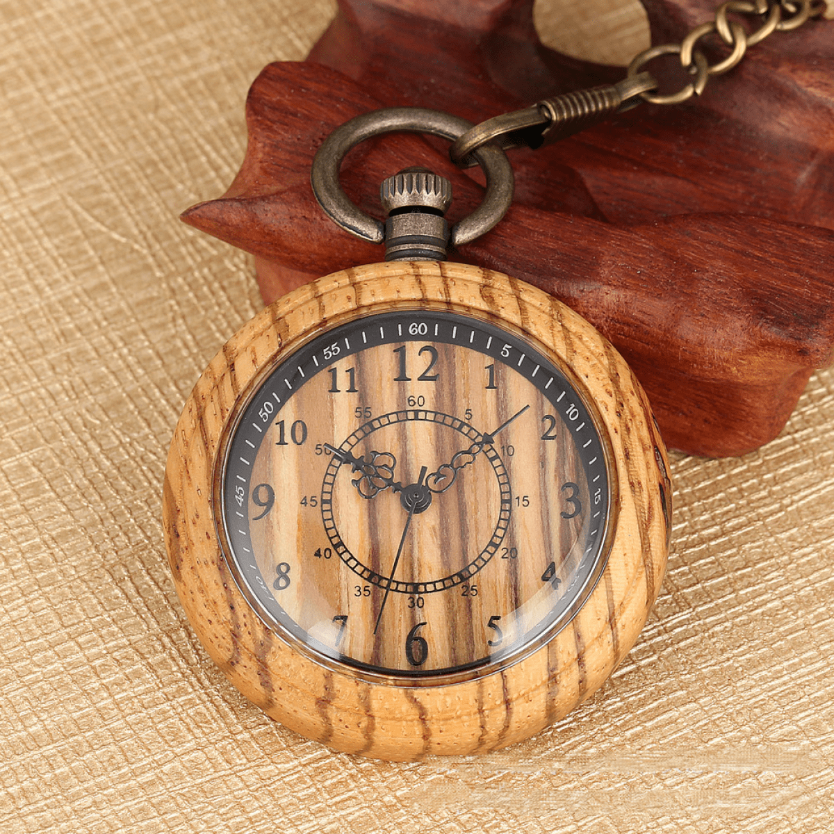 Wooden Pocket Watches for Men Handmade Bamboo Wood Analog Quartz Pocket Watch with Chain Gift for Father s Day P01