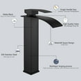 thumbnail image 4 of Bokaiya Black Tall Waterfall Bathroom Faucet Vessel Sink Faucet Single Handle One Hole Stainless Steel Deck Mount Hot and Cold Water Mixer Tap with Hoses, 4 of 6