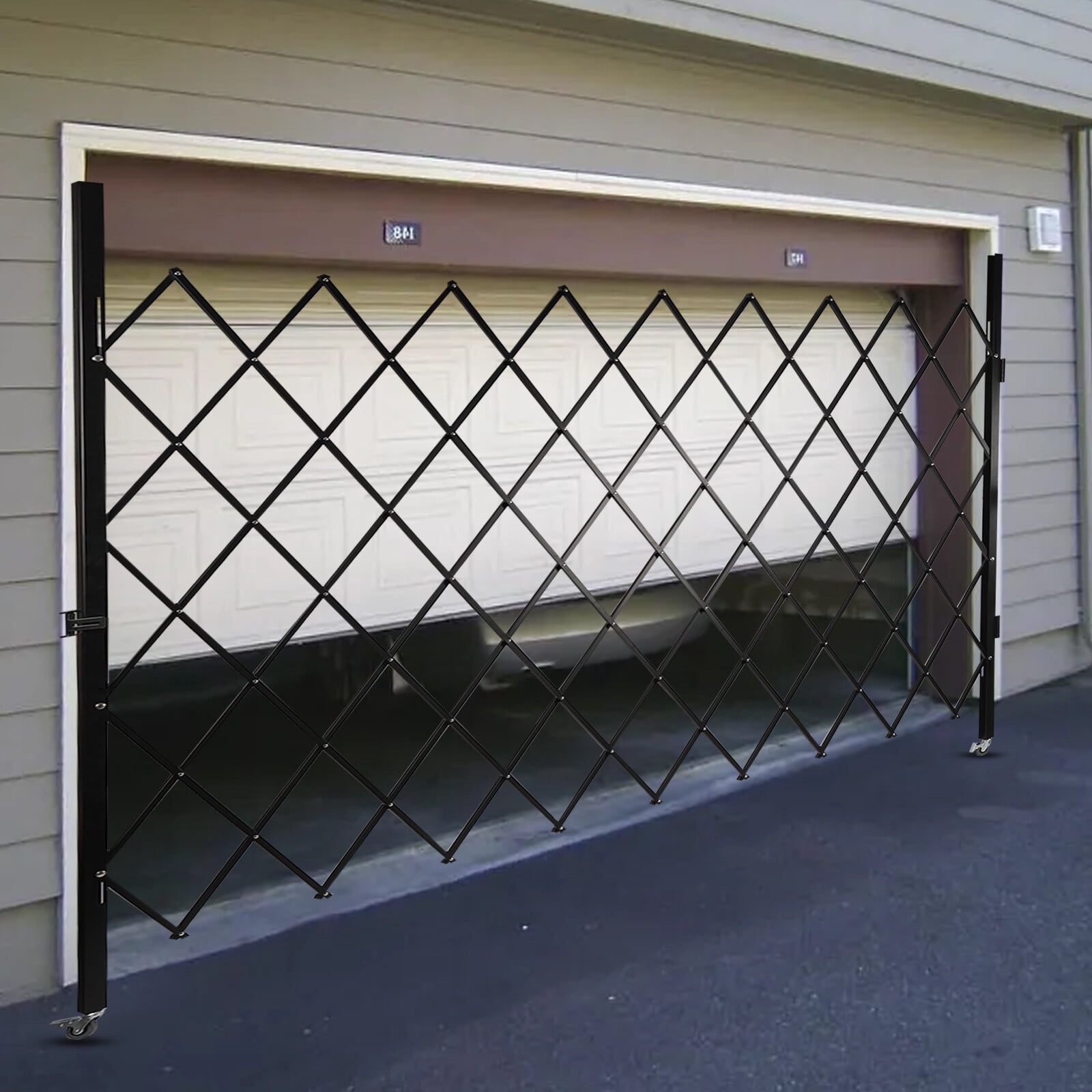 Single Folding Security Gate, 7.22' H*7.5' W Folding Door Gate, Iron&Aluminum Alloy Accordion Security Gate, Flexible Expanding Security Gate, 180° Rolling Barricade Gate
