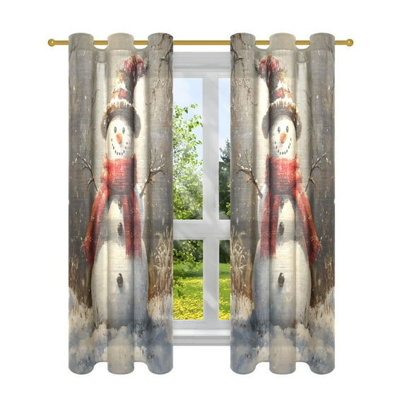 Sheer Curtains 2 Panels Set Grommet Drapes Window Treatments Light Filtering for Bedroom Living Room W42 x L63 Snowman with Christmas Hat