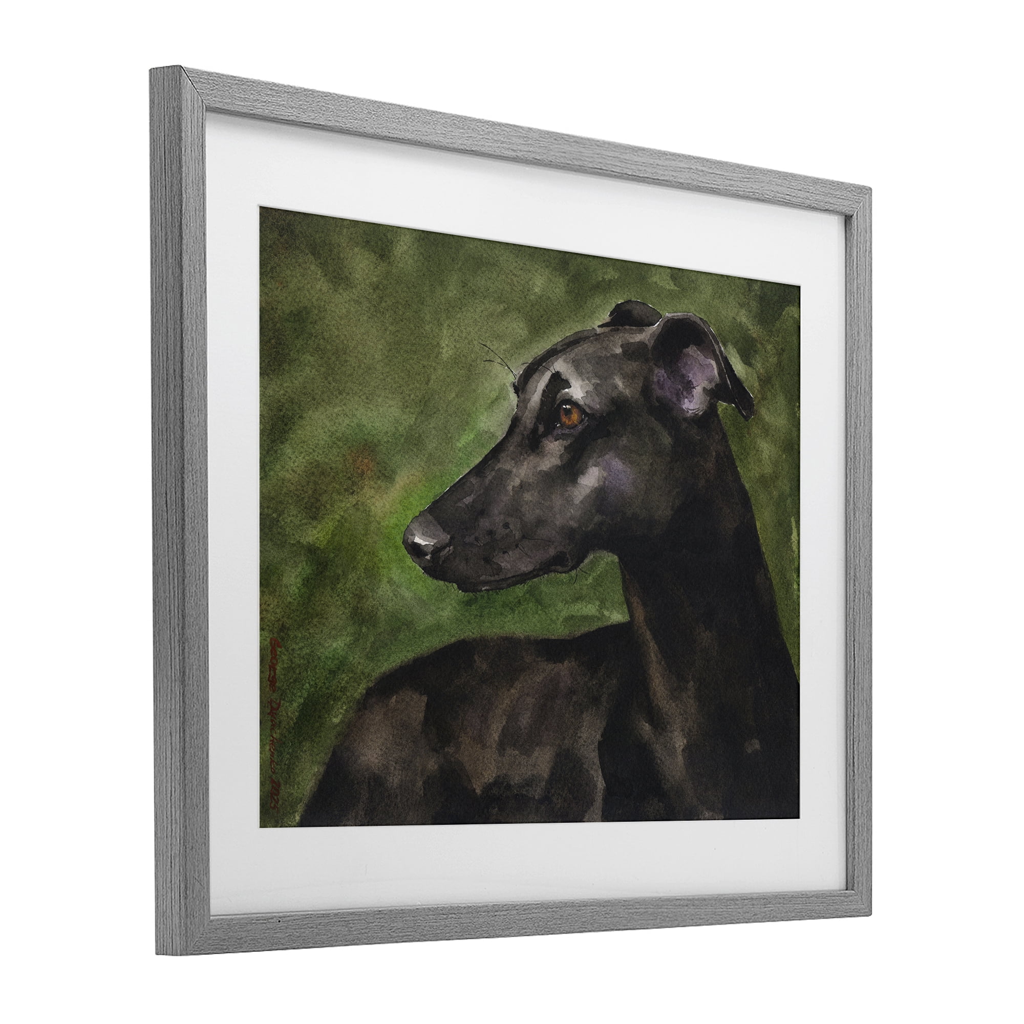 Stupell Industries Black Greyhound Portrait Gray Framed Print Under Glass, design by George Dyachenko
