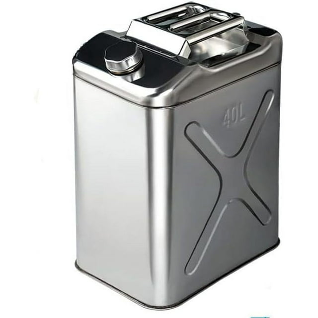Stainless Steel Petrol Can Gasoline Barrel,Vertical Square Metal Refueling Barrel, Explosion-Proof Oil Barrel,Automobile Oil Barrel with Handle for Car,40L