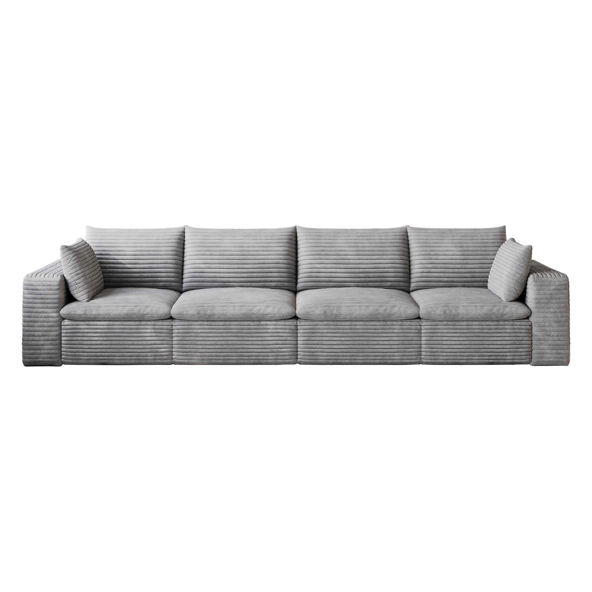 MAYEERTY 134 Inch Cloud Modular Sofa, Corduroy Deep‑Seat Couch with Double‑Layer Removable Cushions, No‑Assembly DIY Combination Sponge Sofa for Living Room Bedroom Conference Room Apartment