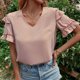 thumbnail image 2 of Blusa holgada de manga corta color rosa para oficina, talla XL, blusa con escote en V y volantes para verano, 2 of 8