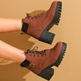 thumbnail image 4 of Miluxas Women's Combat Ankle Boots Waterproof Fashion Casual Lace up Mid Heel Fall Boots Ladies Anti-Slip Lightweight Outdoor Work Booties Orange 9(42), 4 of 9