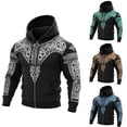 thumbnail image 4 of YaEYa Viking Zip Hoodie Men Graphic Mythology Patten Casual Taille Plus Y2k Clothes Grey XXL, 4 of 4