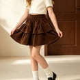 thumbnail image 2 of Girls Corduroy Mini Skirt - Fall Elastic Waist Pleated Skirts - Casual Versatile Flowy Tiered Ruffle Skirt,5-6 Years, 2 of 9