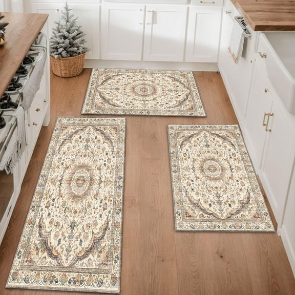 Farmhouse Kitchen Rugs Set 3 Piece, Boho Kitchen Mats for Floor, Non-Slip Kitchen Rug Waterproof Mats for Kitchen, Runner Rugs for Hallway Laundry Holiday Sink Decor