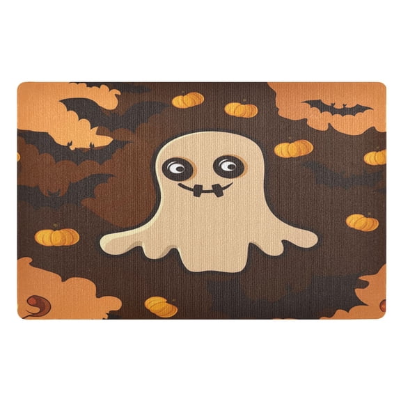 32x20 Inch Doormat Indoor Entrance Mat Entrance Welcome Mat Outdoor Mats for Front Door Cute Ghost with Pumpkins