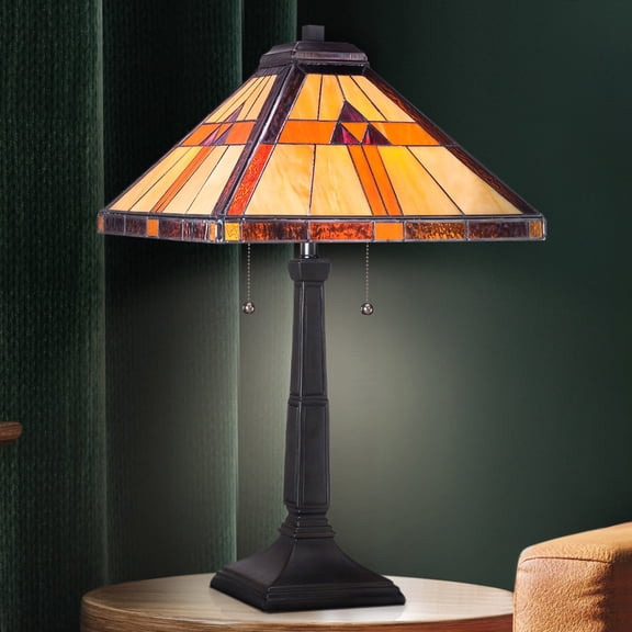 Luxury Rustic Tiffany Table Lamp, Large Size: 23''H x 14''W, with Western Style Elements, Vintage Bronze Finish, UQL7110 from the Cheshire Collection by Urban Ambiance