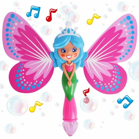 Play Day Butterfly Bubble Blowing Wand with Lights and Sounds, Includes Bubble Solution