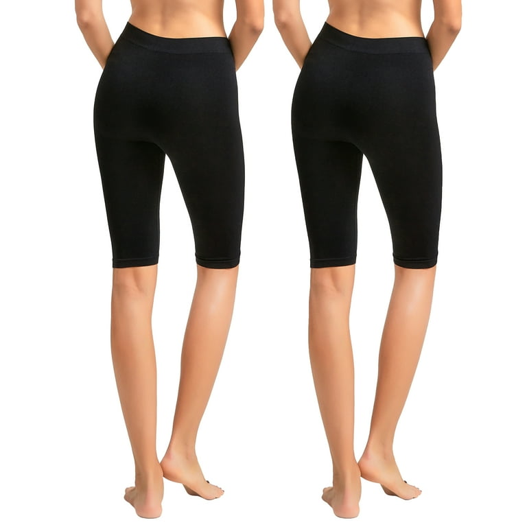 Women's 19 Seamless One Size Nylon Spandex Knee Length Slim Tight Cropped  Leggings (Black/Black)