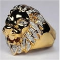 thumbnail image 2 of Lion Head Ring Metal Animal Ring with Alloy Inlaid Gems European Design Statement Ring Hand Jewelry for Men and Women Gold, 2 of 3