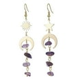 thumbnail image 3 of 5sets Moon & Sun & Star Brass Asymmetrical Earrings Natural Mixed Gemstone Chips Tassel Earrings 76~85x18mm, 3 of 5