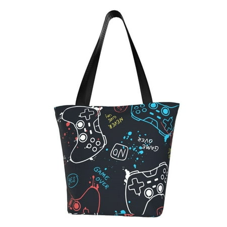 Lsque Joystick Gamepad Pattern Beach Tote Shoulder Handbag Spacious Tote Bag Lightweight Travel Bag Versatile Shopping Bag
