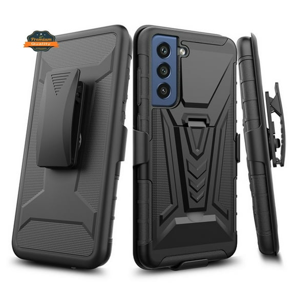 For Samsung Galaxy S22 Ultra Hybrid Armor Kickstand with Swivel Belt Clip Holster Heavy Duty 3in1 Defender Shockproof Phone Case Cover by Xpression - Black