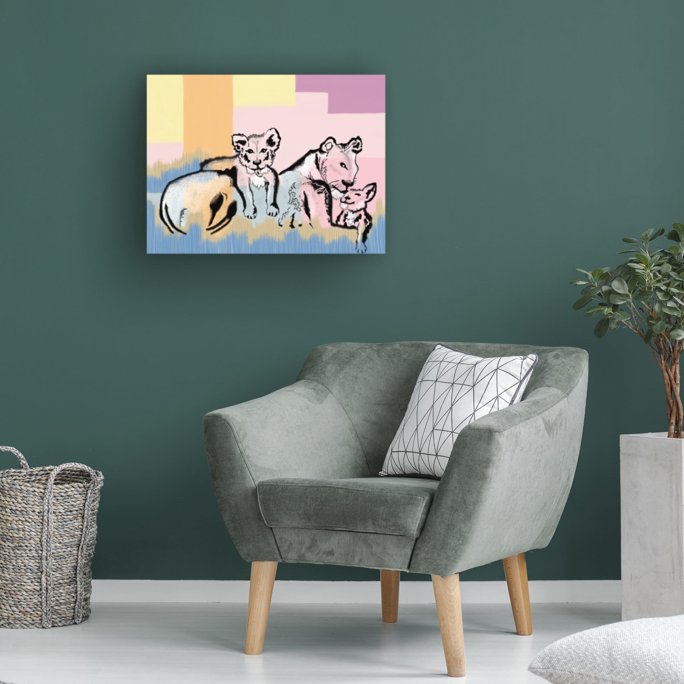 Canvas Wall Art - Meleshnie Govender 'Mama Lioness And Cubs' Wall Art for Living Room, Bedroom, or Office Décor by Trademark Fine Art - 32 x 24 Inches