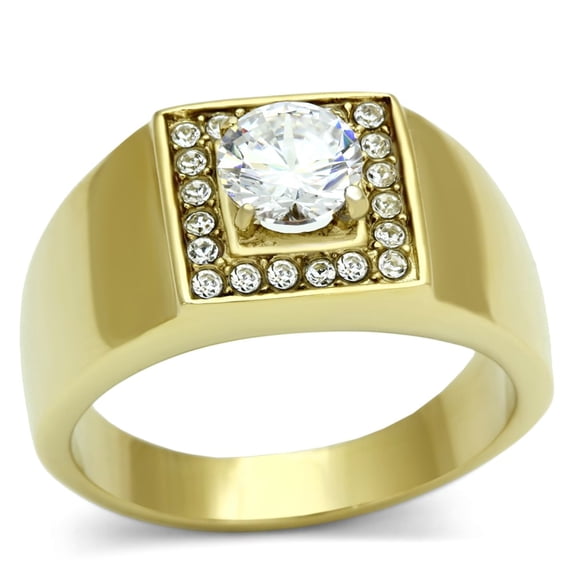 Luxe Jewelry Designs Gold Ion Plated Stainless Steel Men's Ring with Cubic Zirconia Stones - Size 11