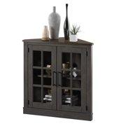 Twin Star Home Corner Accent Cabinet with Windowpane Doors