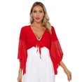 thumbnail image 5 of ZALDITA Women's 3/4 Tulle Flared Sleeve Wrap Tie Top Blouse Belly Dance Bolero Shrugs Cardigan Red One Size, 5 of 7