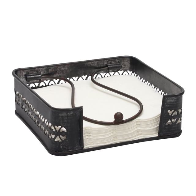 Stonebriar Servilletero industrial de metal grafito negro, bandeja decorativa para mesa de comedor y cocina, dispensador de pañuelos único para baño, exhibición horizontal