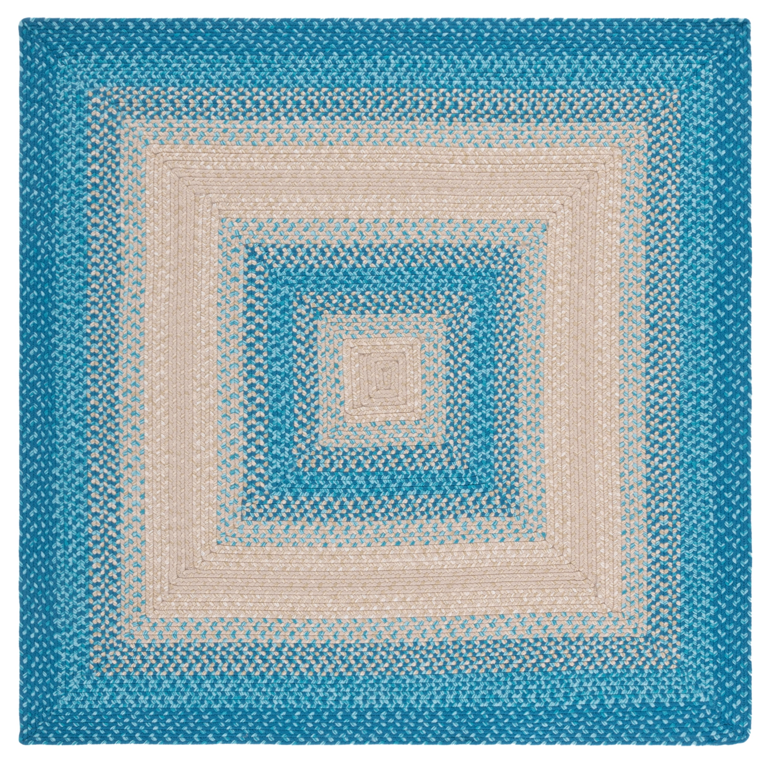 SAFAVIEH Braided Neville Bordered Machine Washable Reversible Area Rug, Blue/Beige, 5' x 5' Square