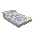 thumbnail image 2 of Flower Fitted Sheet & Pillow Sham Set, Colorful Hydrangeas Romantic Baroque Swirls Art Nouveau Inspired Design Print, Decorative Printed 6 Piece Bedding Decor Set, Full, Lilac and Cream, by Ambesonne, 2 of 3