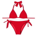 thumbnail image 5 of Women Halter Bikini Set - Two Piece Triangle Swimsuit Tie Bathing Suit Cute Swimwear Vermilion S, 5 of 5