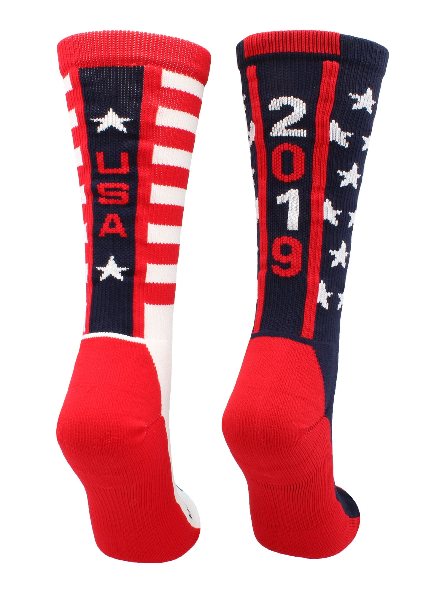 MadSportsStuff Crew Length USA Lacrosse Socks with American Flag and