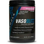 VASOBLITZ Award Winning Dual Nitric Oxide Pre Workout with NO3T Arginine Nitrate, L-Citrulline, Betaine Anhydrous, Calcium Lactate & Caffeine Free for Muscular Endurance (30 Serving,Strawberry Berry)