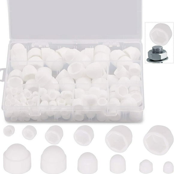 160-Piece GB6170-86 Certified Nylon Hexagon Nut Covers Kit – Round Cap Plastic Protection Caps for M4/M5/M6/M8/M10/M12 Bolts, White (250g), Corrosion-Resistant, Easy Installation for Mechanical &