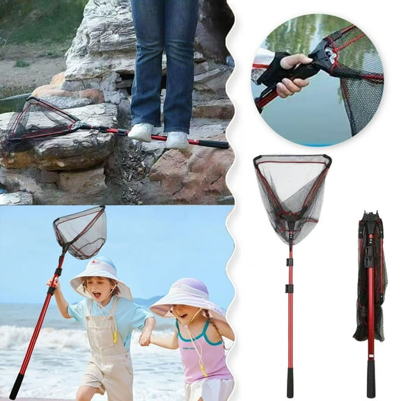 Fishing Landing Net 48 Inch, Telescopic Foldable Fish Net with Durable Nylon Mesh, Aluminum Alloy Pole and Non- EVA Handle, Silicone for Safe Catch and Release Fishing Accessories