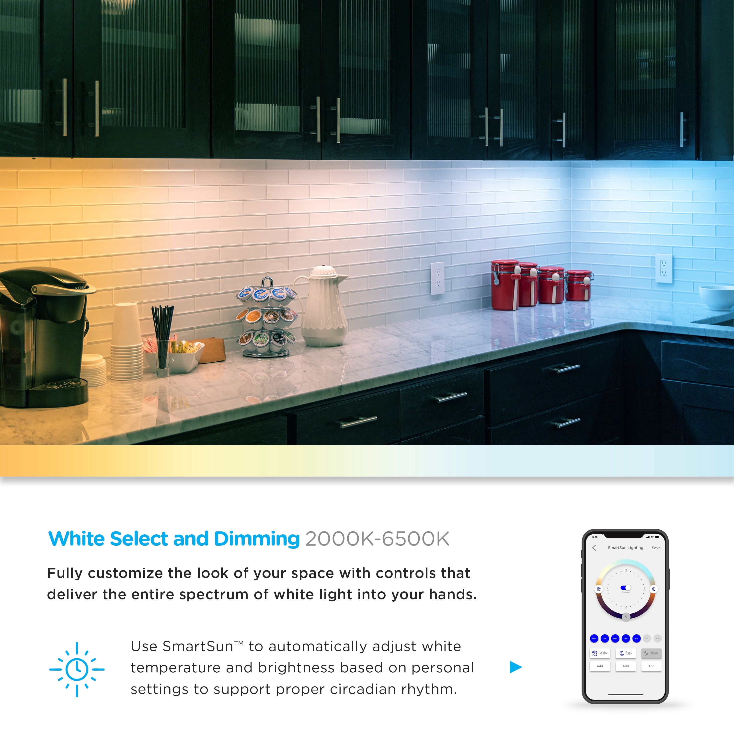 Enbrighten 24in Wi-Fi Linkable LED Under Cabinet Light Fixture, Dimmable and CCT Adjustable
