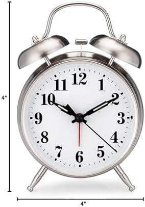 -Big Ben Twin Bell Alarm Clock | Loud Alarm Clock for Heavy Sleepers | Battery Operated Metal Clock with Backlight for Bedside Table, Bedroom, Kids Room, Desk (Silver, 4")