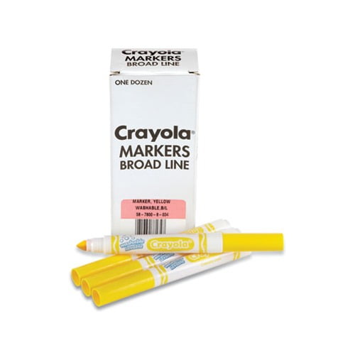 Broad Line Washable Markers Broad Bullet Tip, Yellow, 12/Box